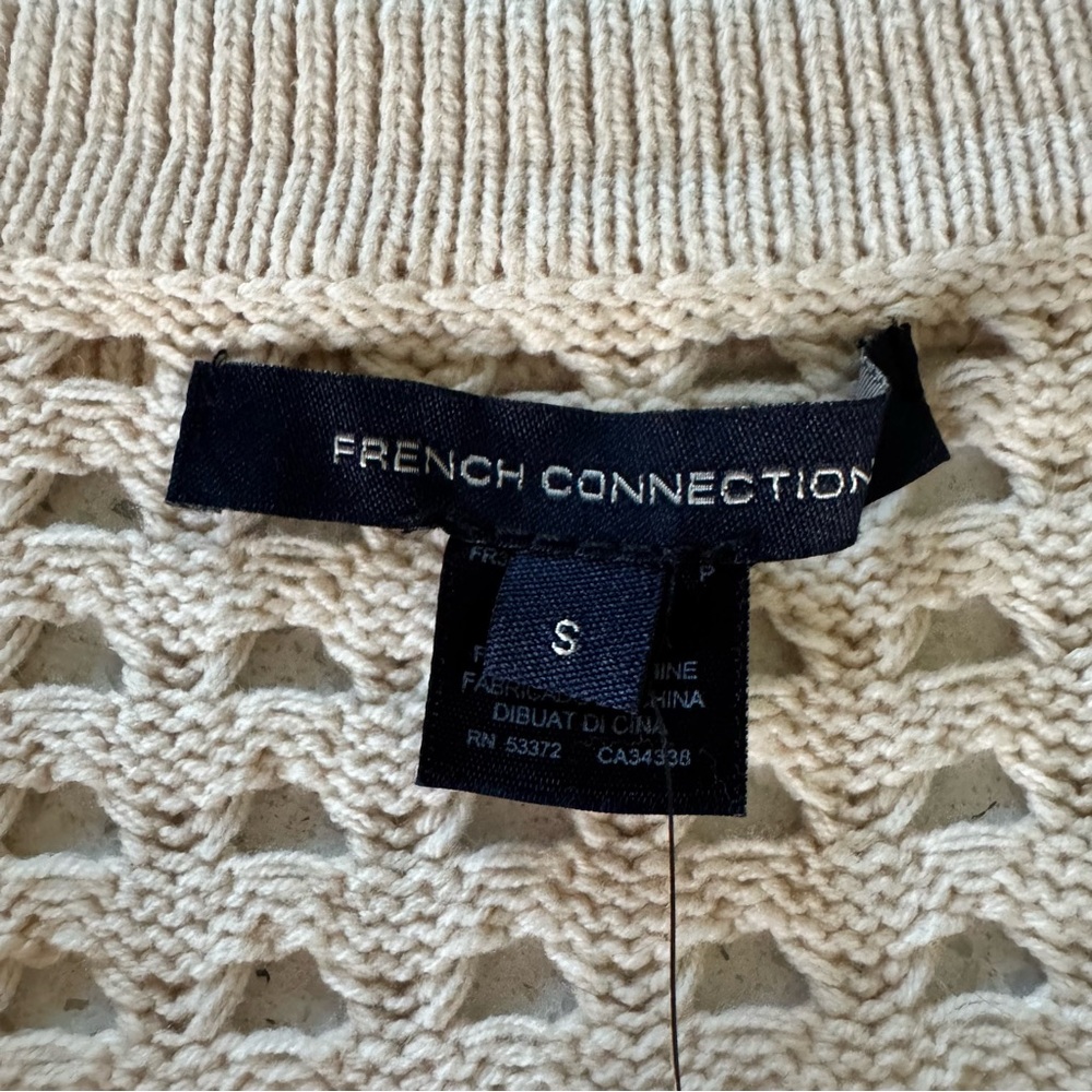 French Connection Manda Pointelle-Knit Polo Sweater Oatmeal Small NWT - Picture 3 of 5